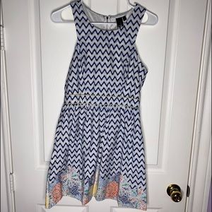 Trixxi Navy Blue and White Chevron Dress